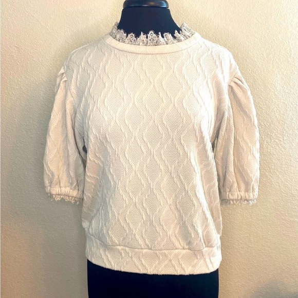 HABBY CHIC Cute Puff Sleeve Top Boho Chic Beige Size M - Picture 1 of 5